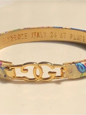Florence Italy 24kt gold plated Bangle metal and leather Bracelet - Multicolor